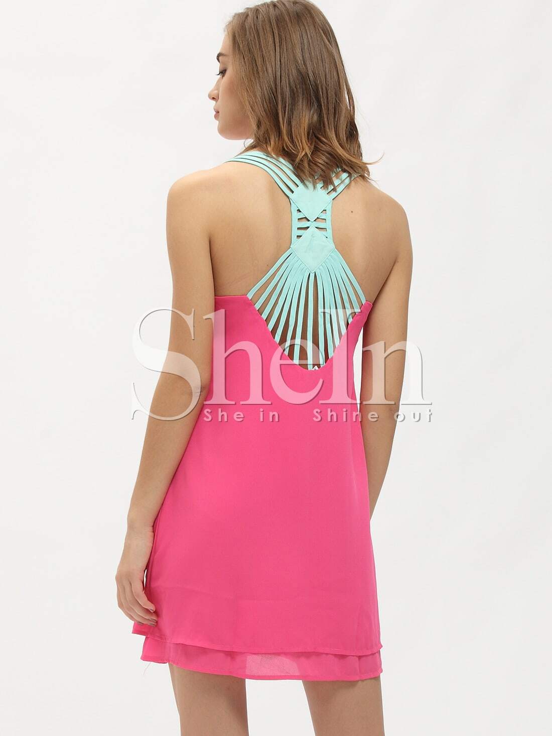 Hot Pink Backless Straps Shift Dress