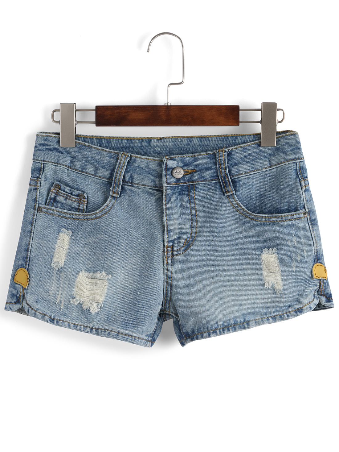 Ripped Denim Blue Shorts -SheIn(Sheinside)