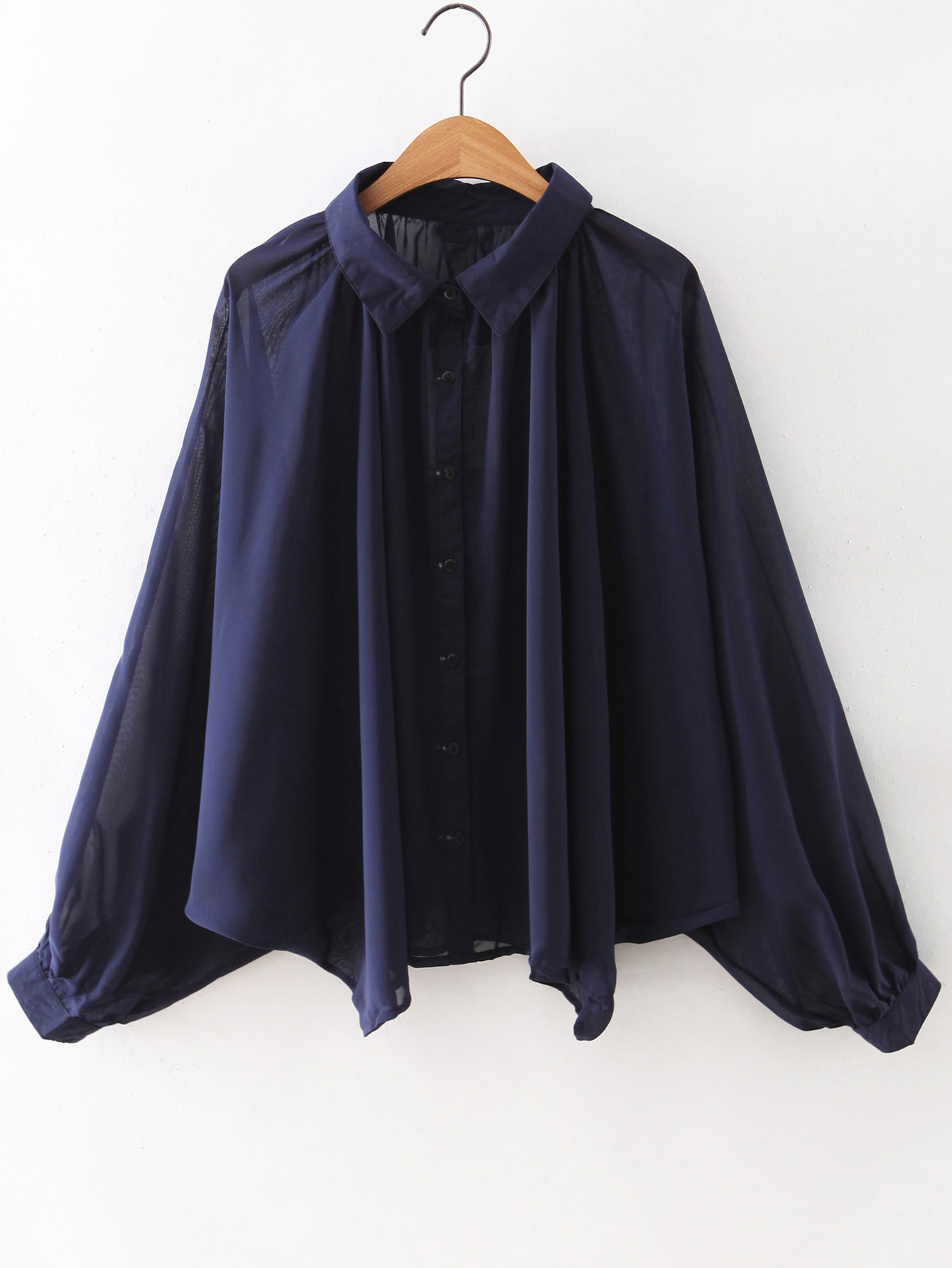 Sheer Oversize Navy Blouse