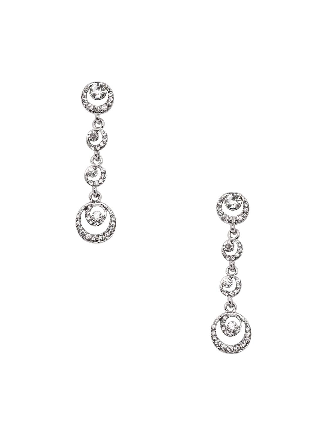 Rhinestone Encrusted Silver Circle Drop Earrings