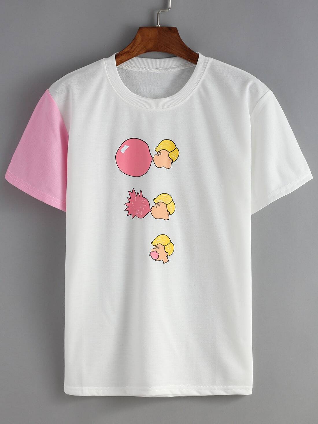 Contrast Cartoon Print White T-shirt