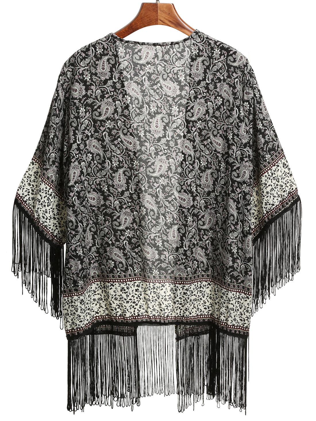 Paisley Print Fringe Kimono SheIn(Sheinside)