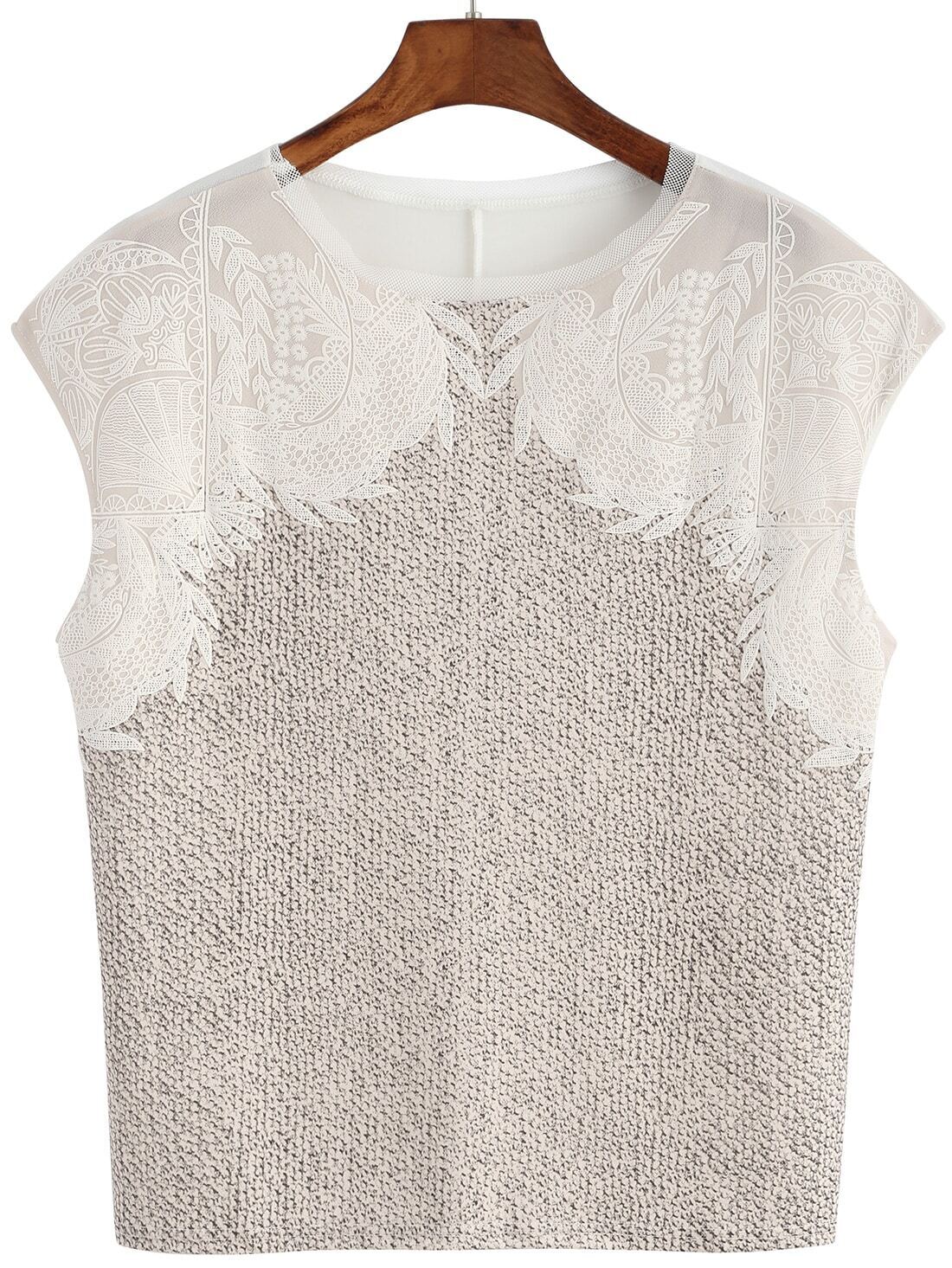 Contrast Lace Apricot Tank Top