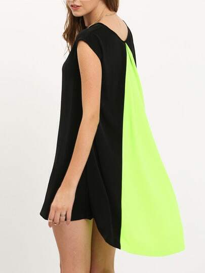 Vestido suelto manga corta color combinado -negro  Vestido suelto manga corta color combinado -negro  fotos