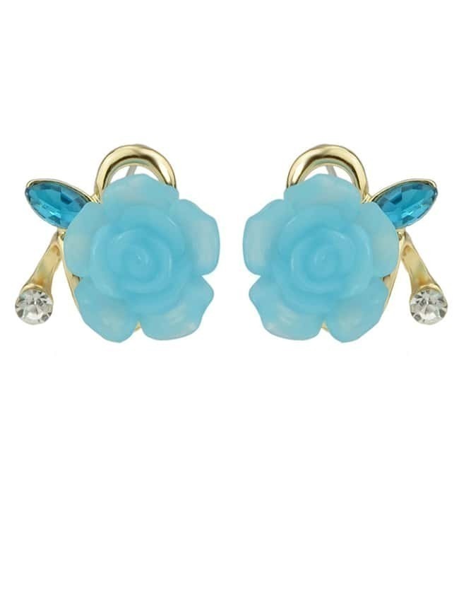 Blue Small Resin Rose Flower Earrings