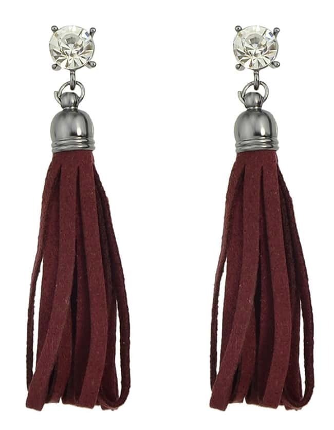 Red Pu Lether Long Tassel Earrings