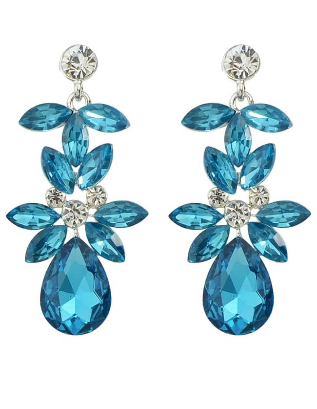 Blue Rhinestone Flower Drop Earrings