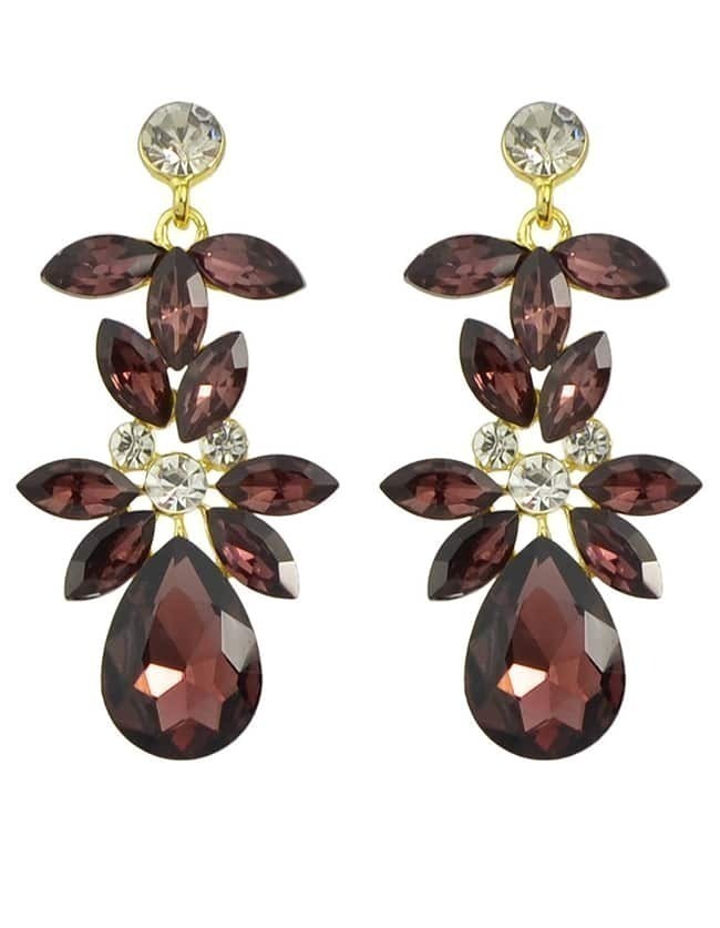 Winered Rhinestone Flower Drop Earrings