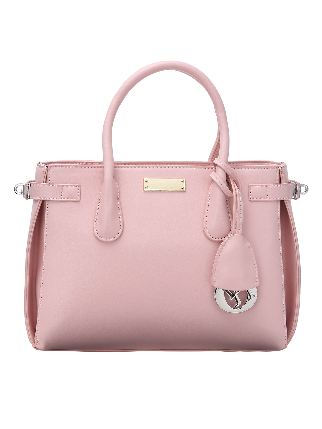 Top Zip Side Turn Lock Pink Double Tote Bag