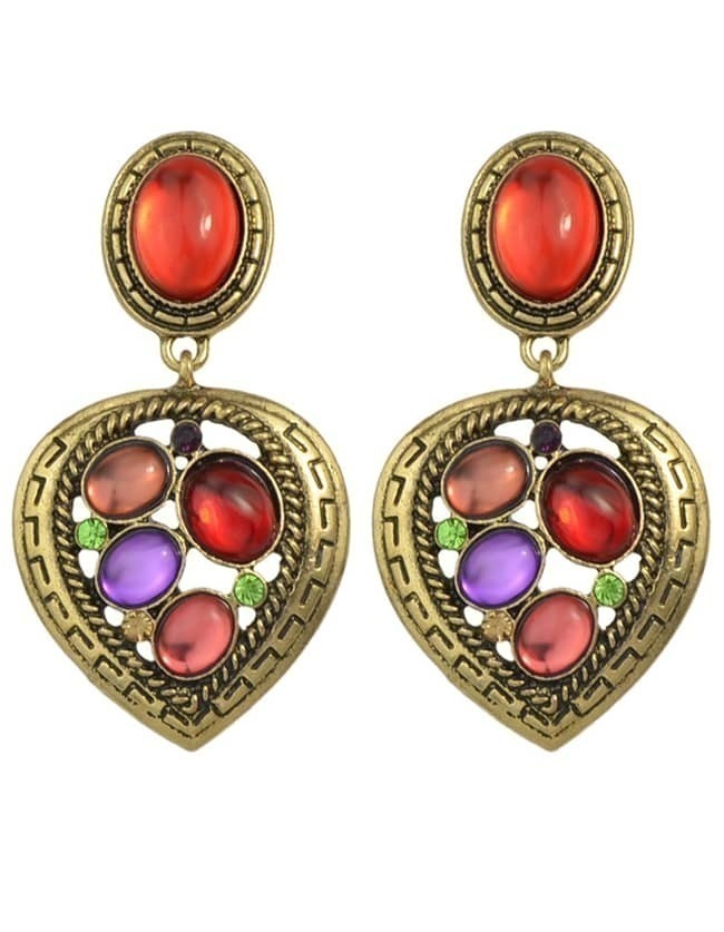 Colorful Gemstone Heart Earrings