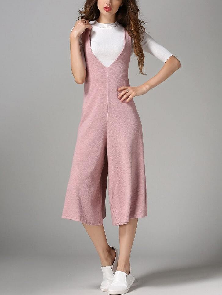 Double V Neck Wide Leg Jumpsuits