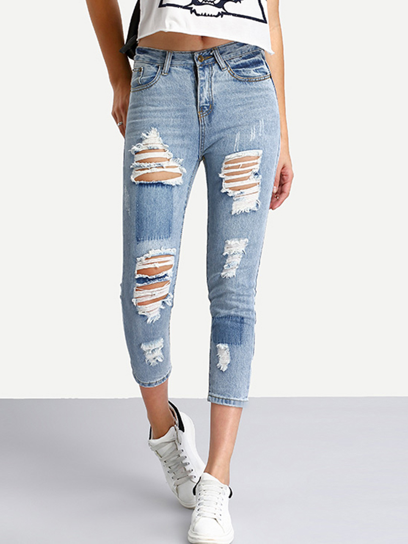 Ripped 3/4 Length Skinny Jeans