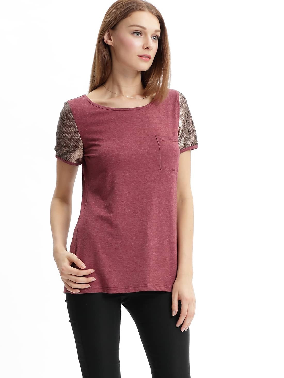 Burgundy Short Gold Sleeve T-shirt