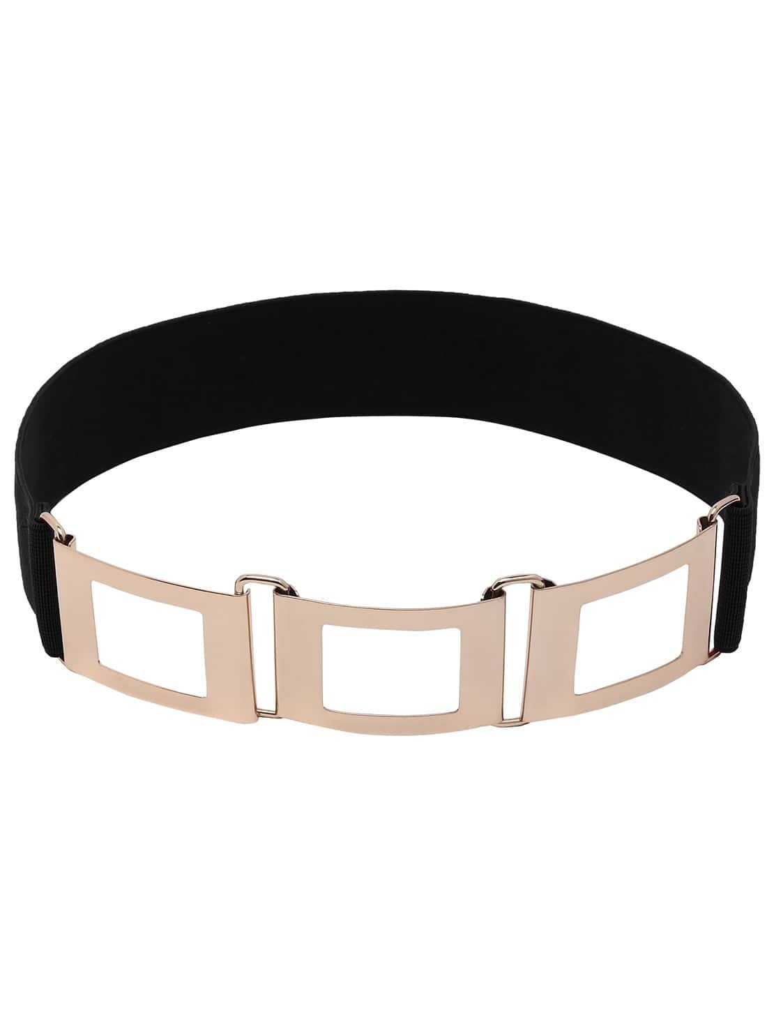 Polished Interlock Buckle Black Elastic Belt