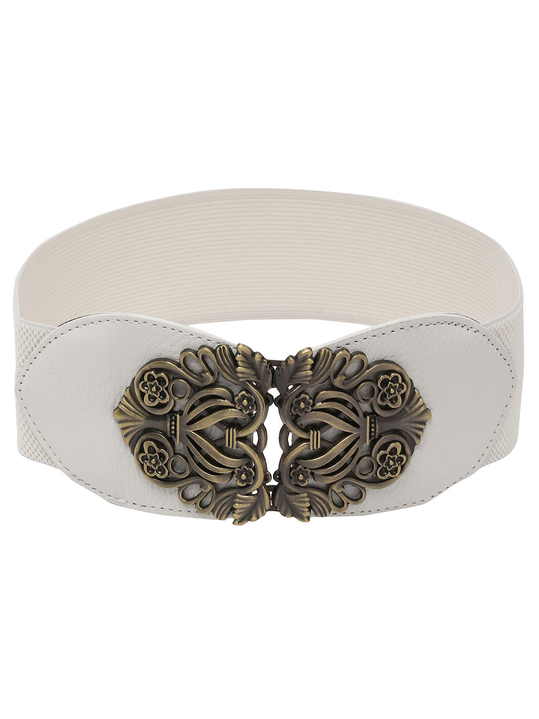 Cutout Interlock Buckle Beige Elastic Belt