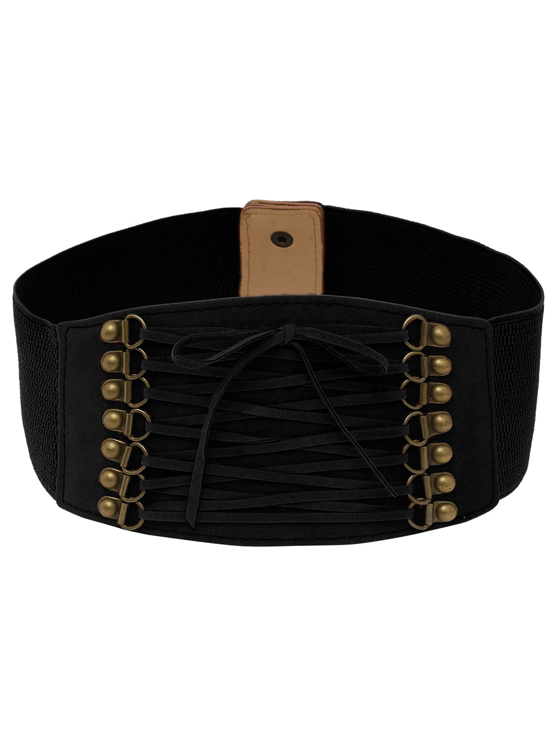 Lace-up Front Black Wide Elastic Belt