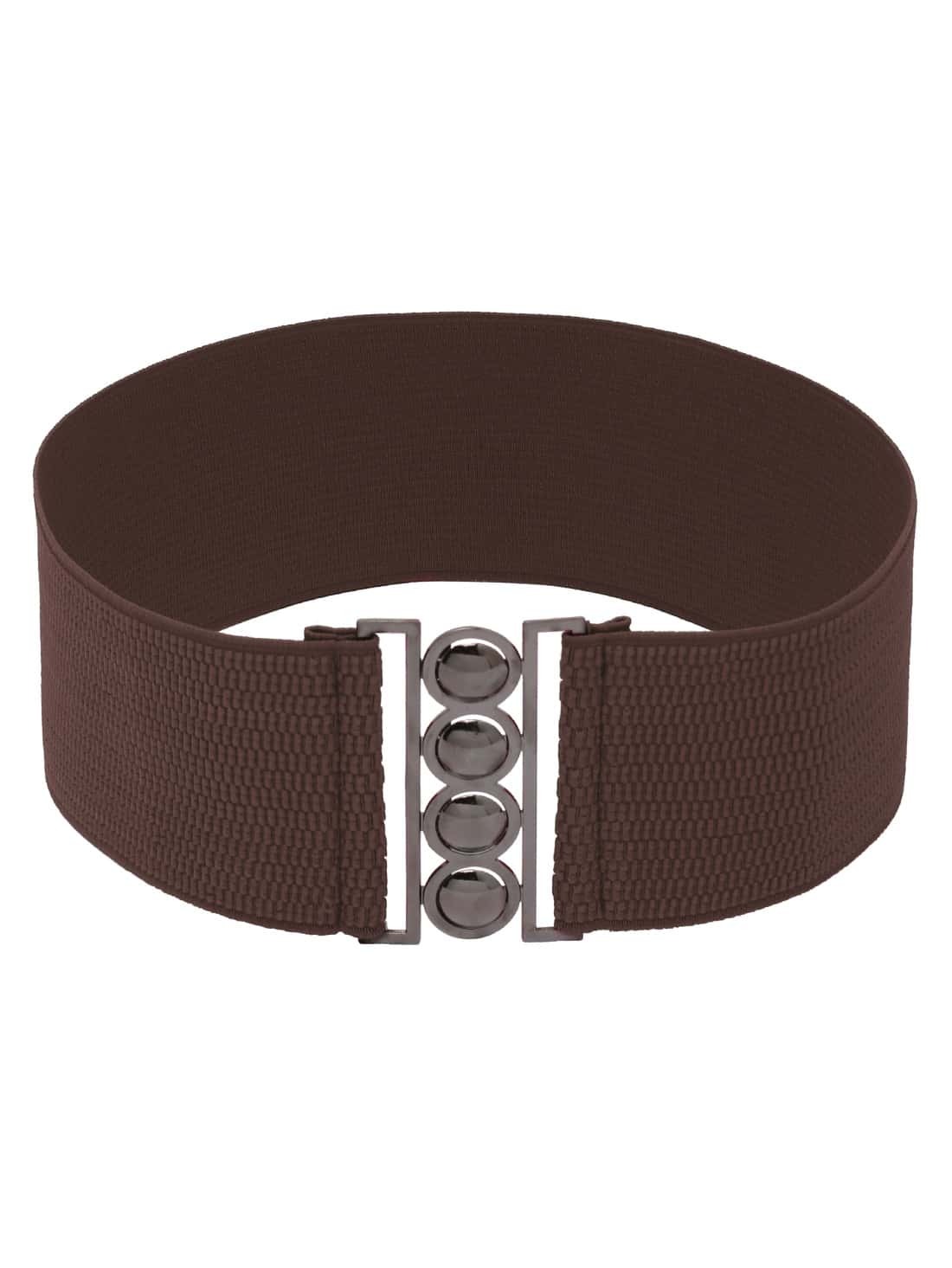 Polished Interlock Buckle Brown Wide Elastic Belt