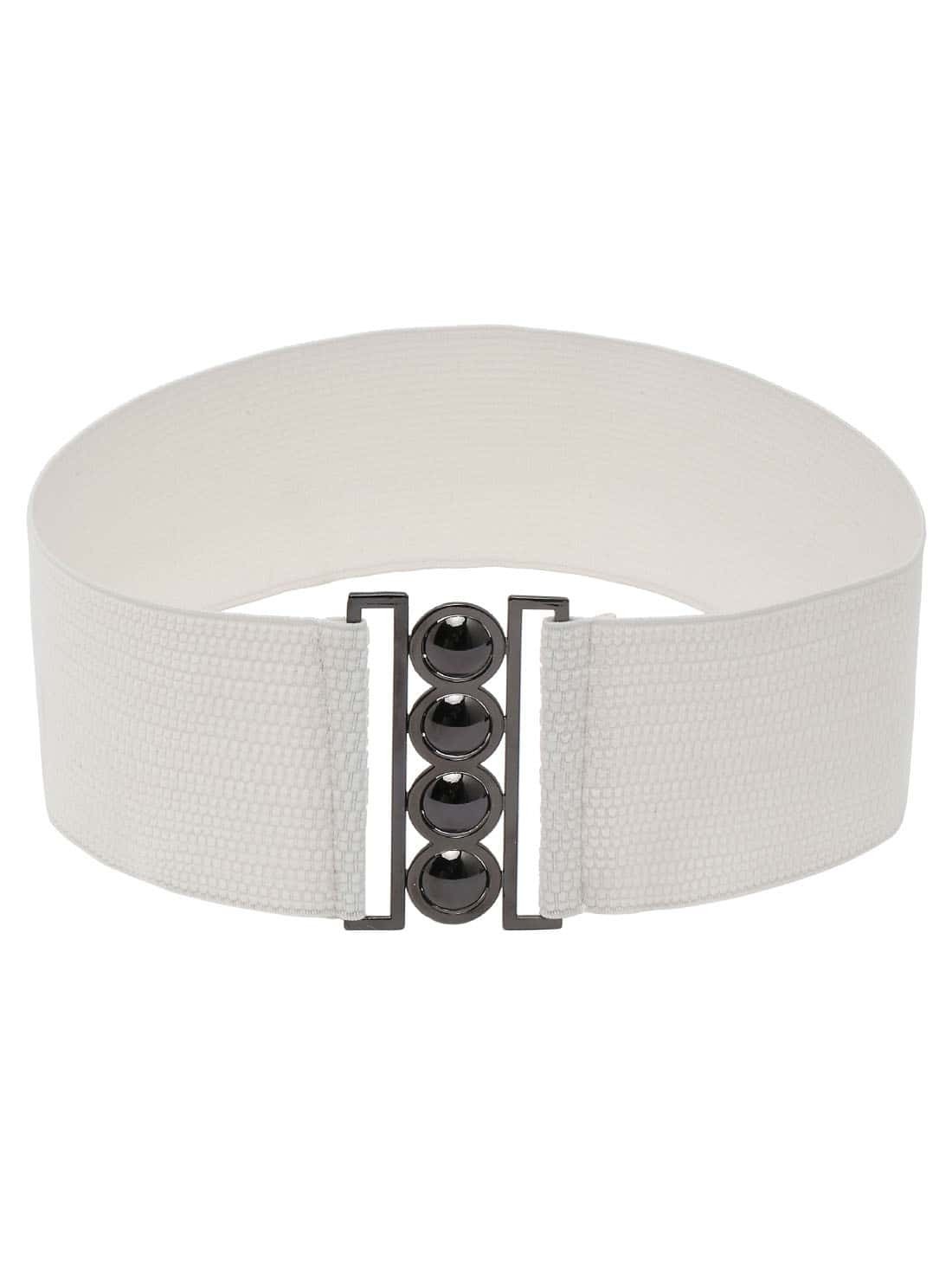 Polished Interlock Buckle Off-white Wide Elastic Belt