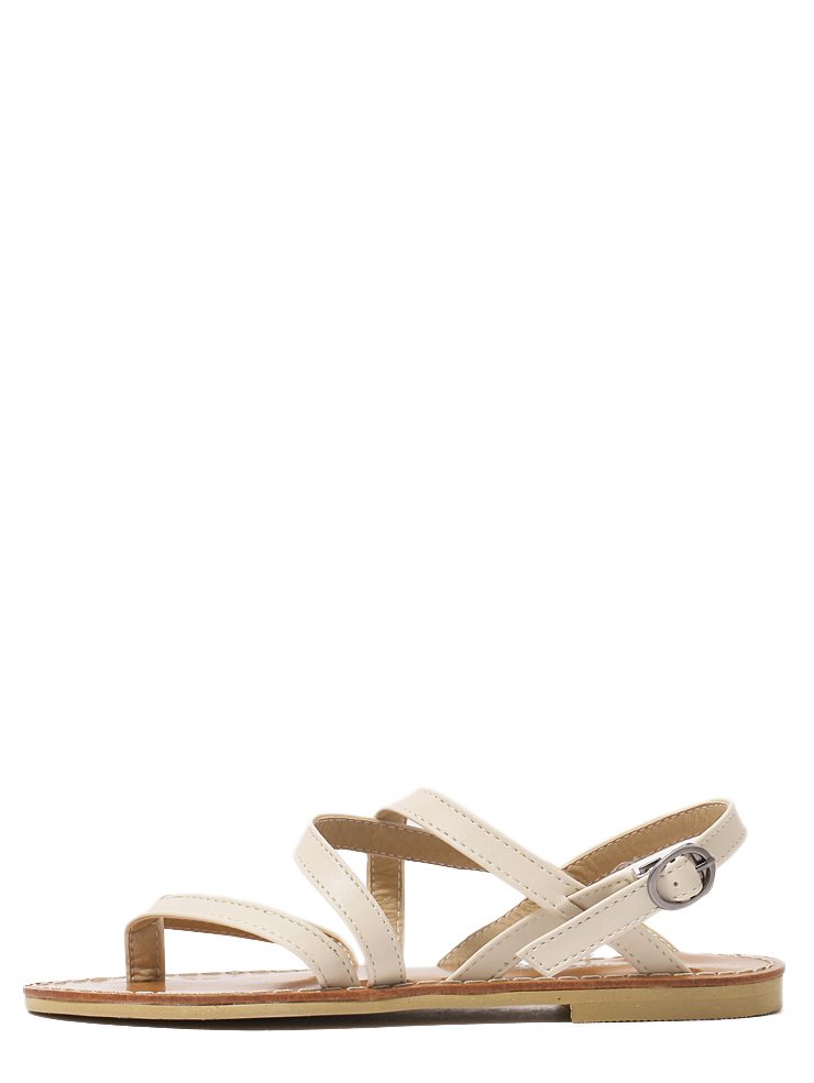 Crisscross Buckled Ankle Strap White Flat Sandals