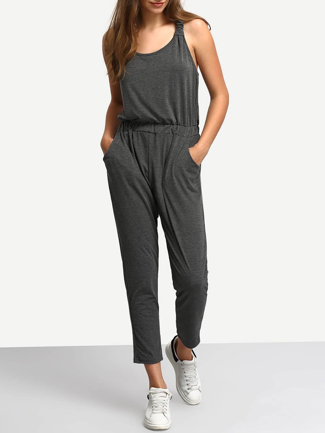 Grey Y-Back Slim Jumpsuit