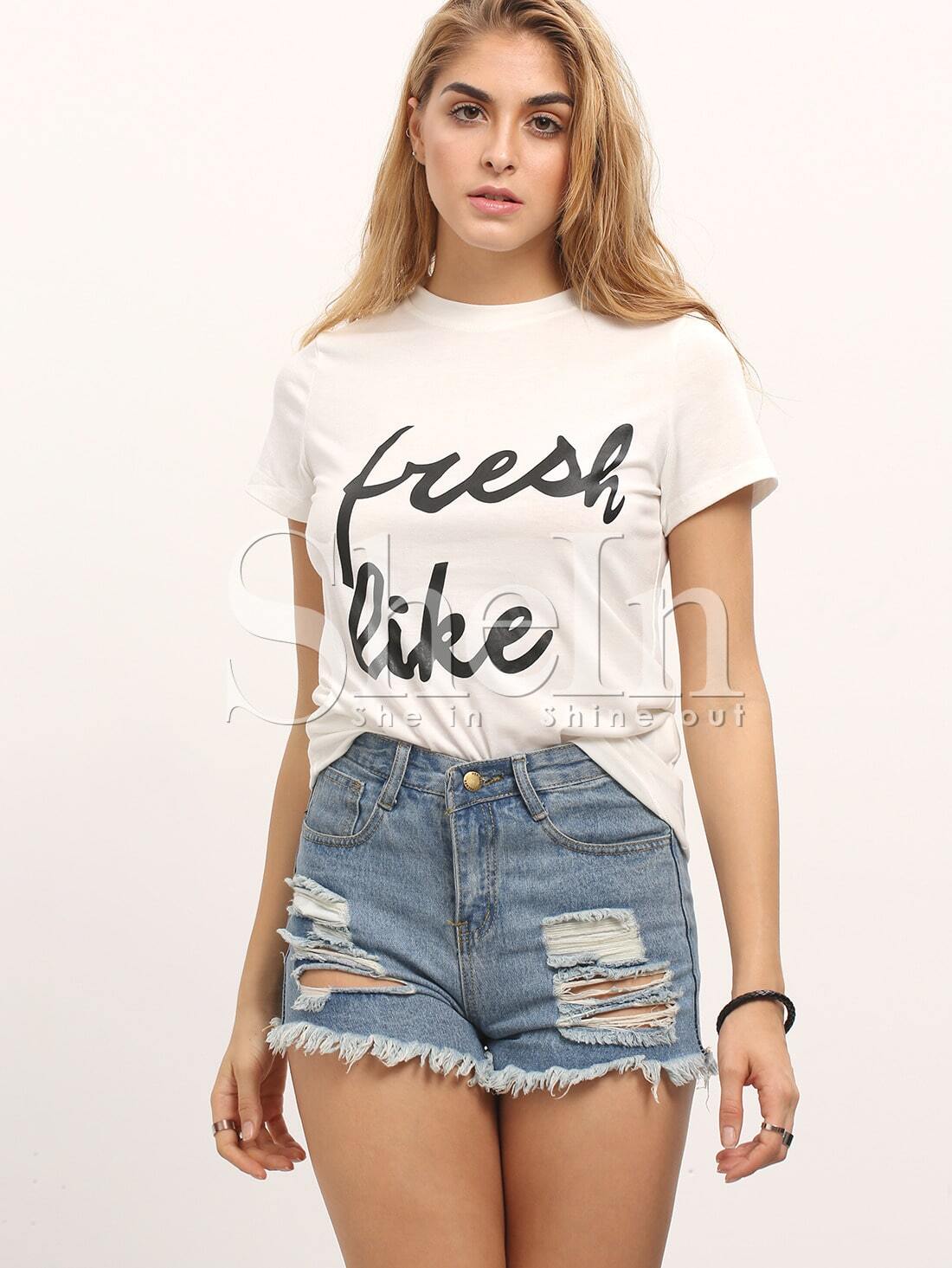 White Letter Print Casual T-shirt