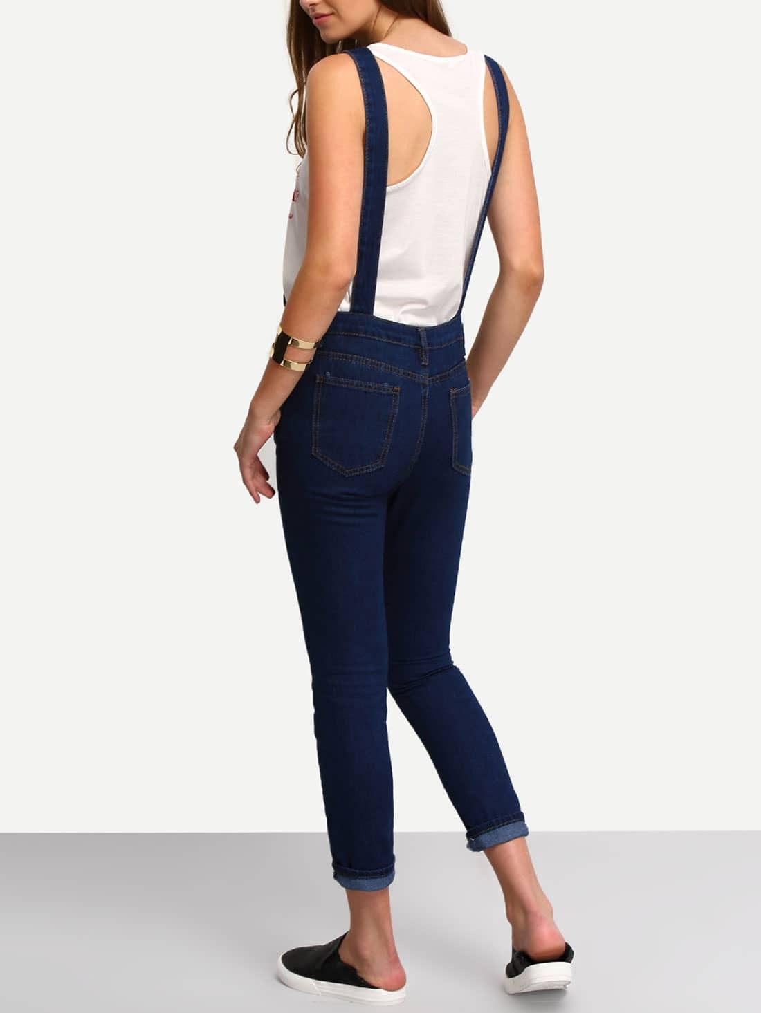 Straps Denim Suspender Jumpsuit With Pocket SheIn(Sheinside)