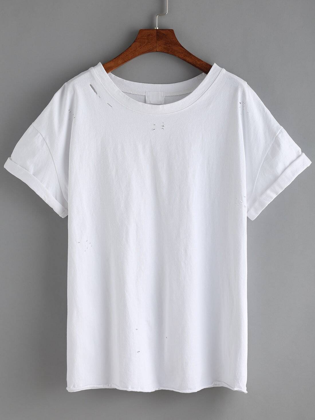 White Cuffed Ripped T-shirt