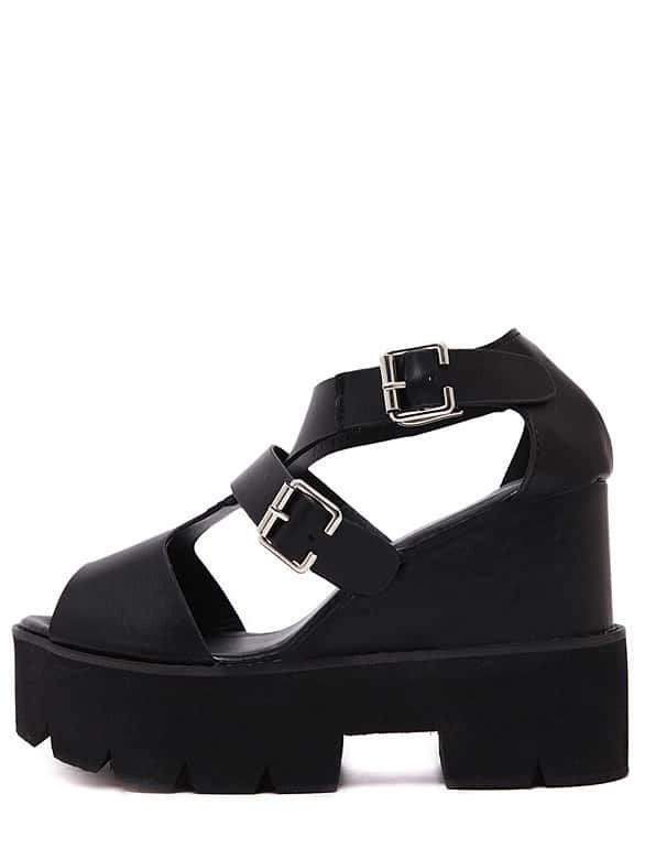 Caged Peep Toe Ankle Strap Wedge Sandals