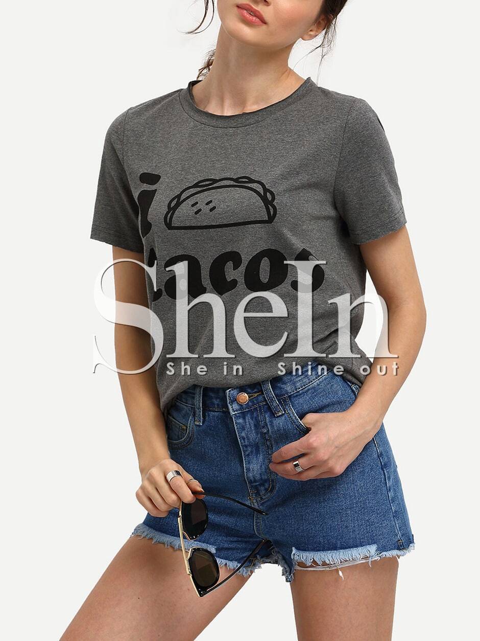 Grey Letter Print Short Sleeve T-shirt