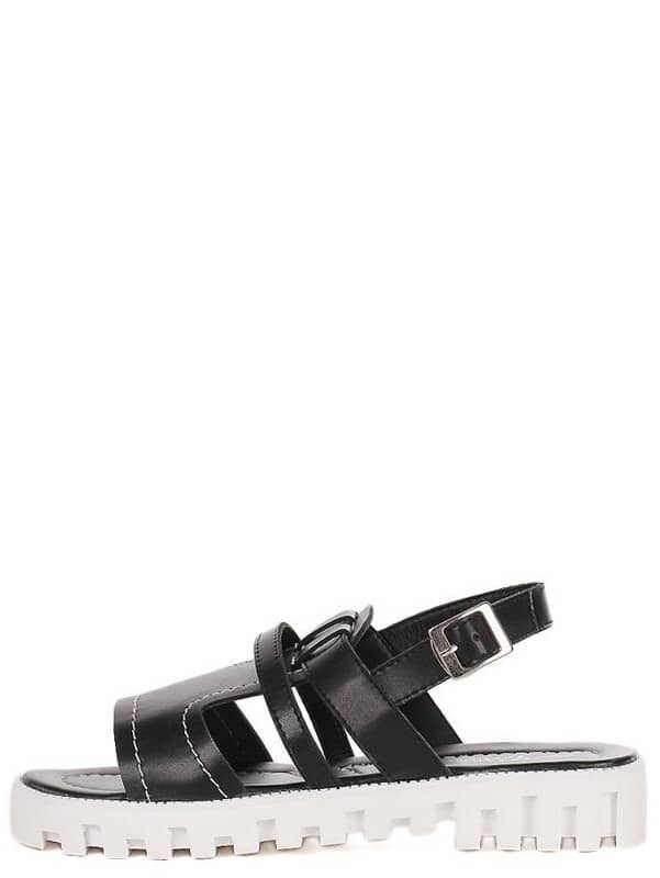 Caged Ankle Strap Flatform Sandals - Black