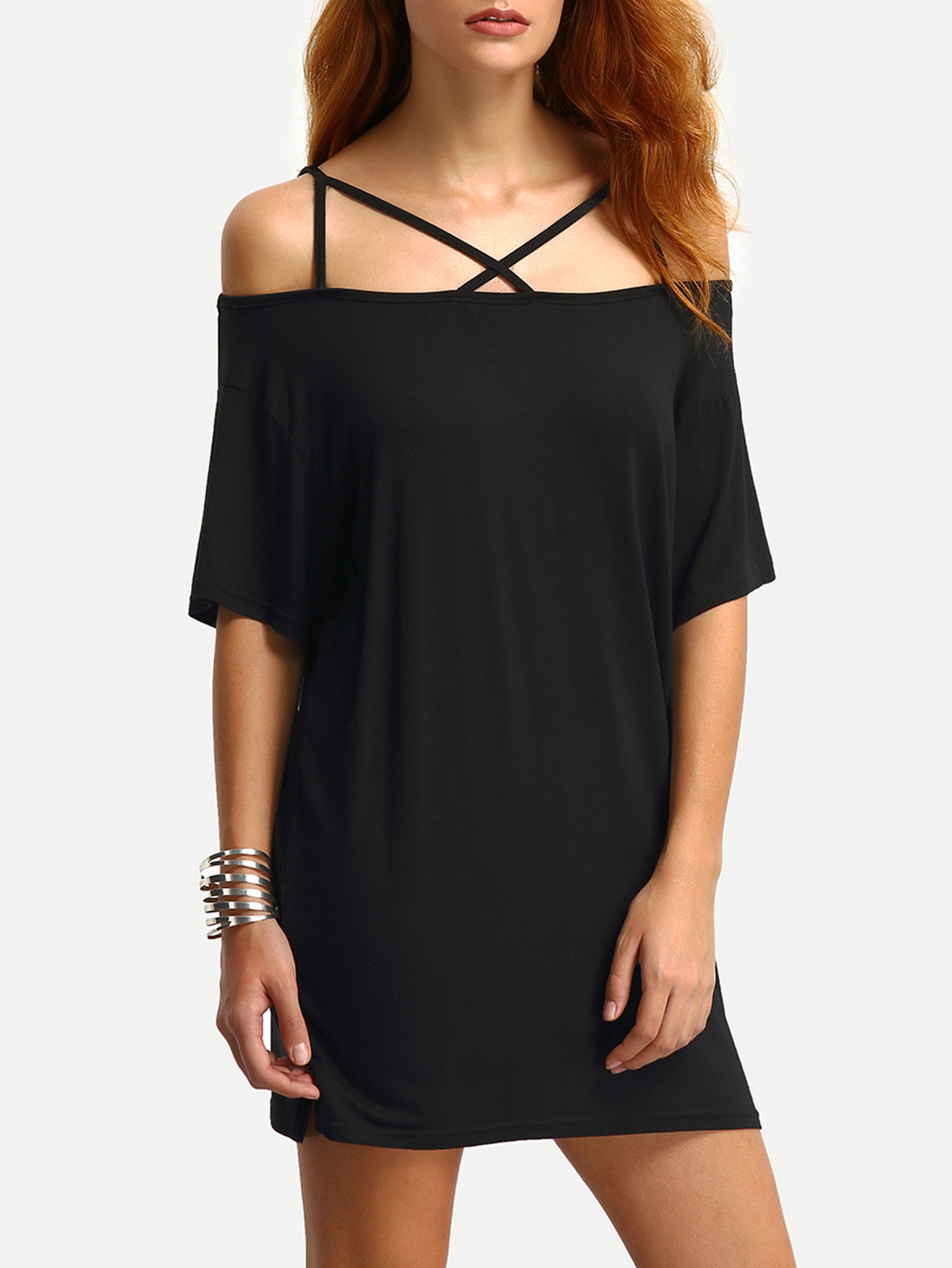 Off-The-Shoulder Crisscross Dress - Black