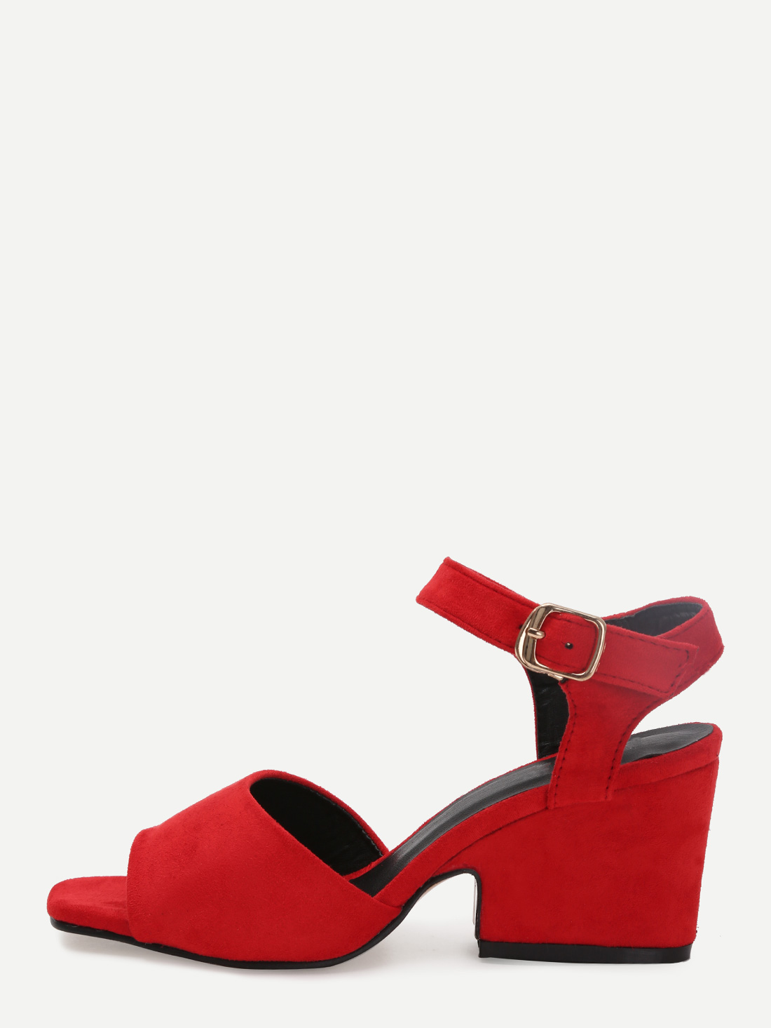 Red Faux Suede Block Heel Sandals