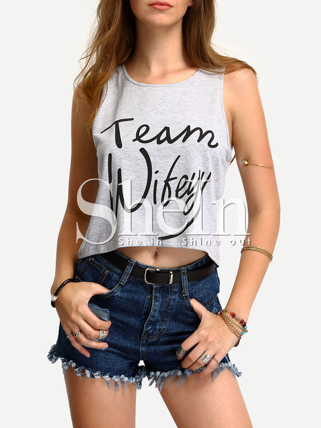 Grey Letters Print Crop Sleeveless Top