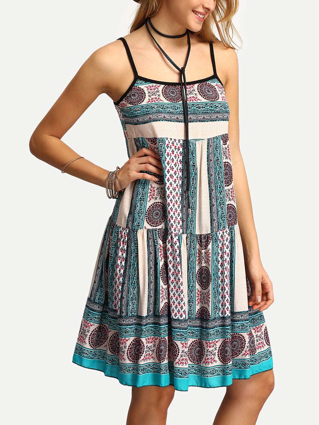 Spaghetti Strap Drop Waist Print Dress