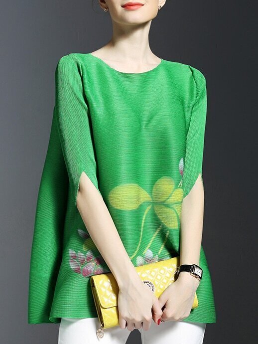 Green Pleated Elastic Lotus Dress