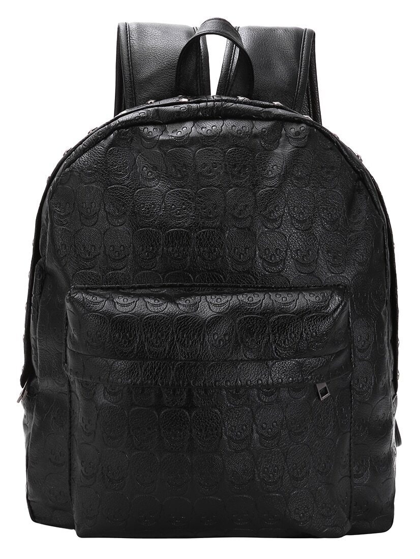 Skull Embossed Studded Backpack