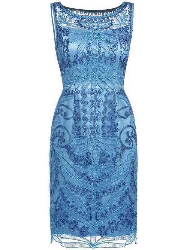 Blue Disc Flowers Gauze Sheath Dress