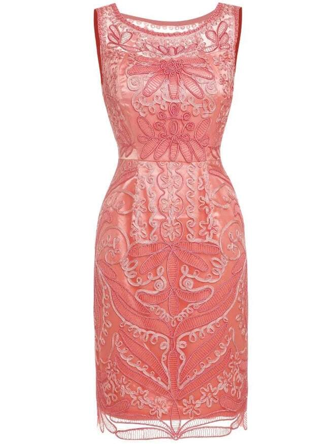 Pink Disc Flowers Gauze Sheath Dress