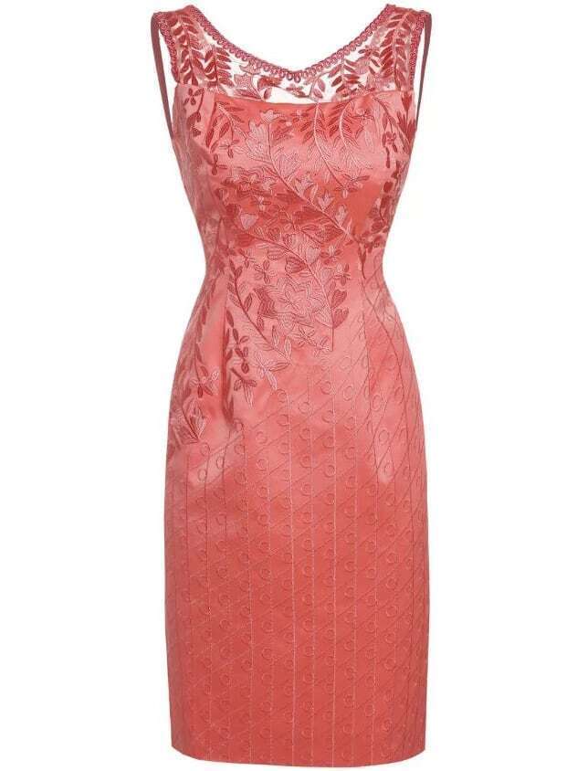 Pink V Neck Backless Embroidered Dress