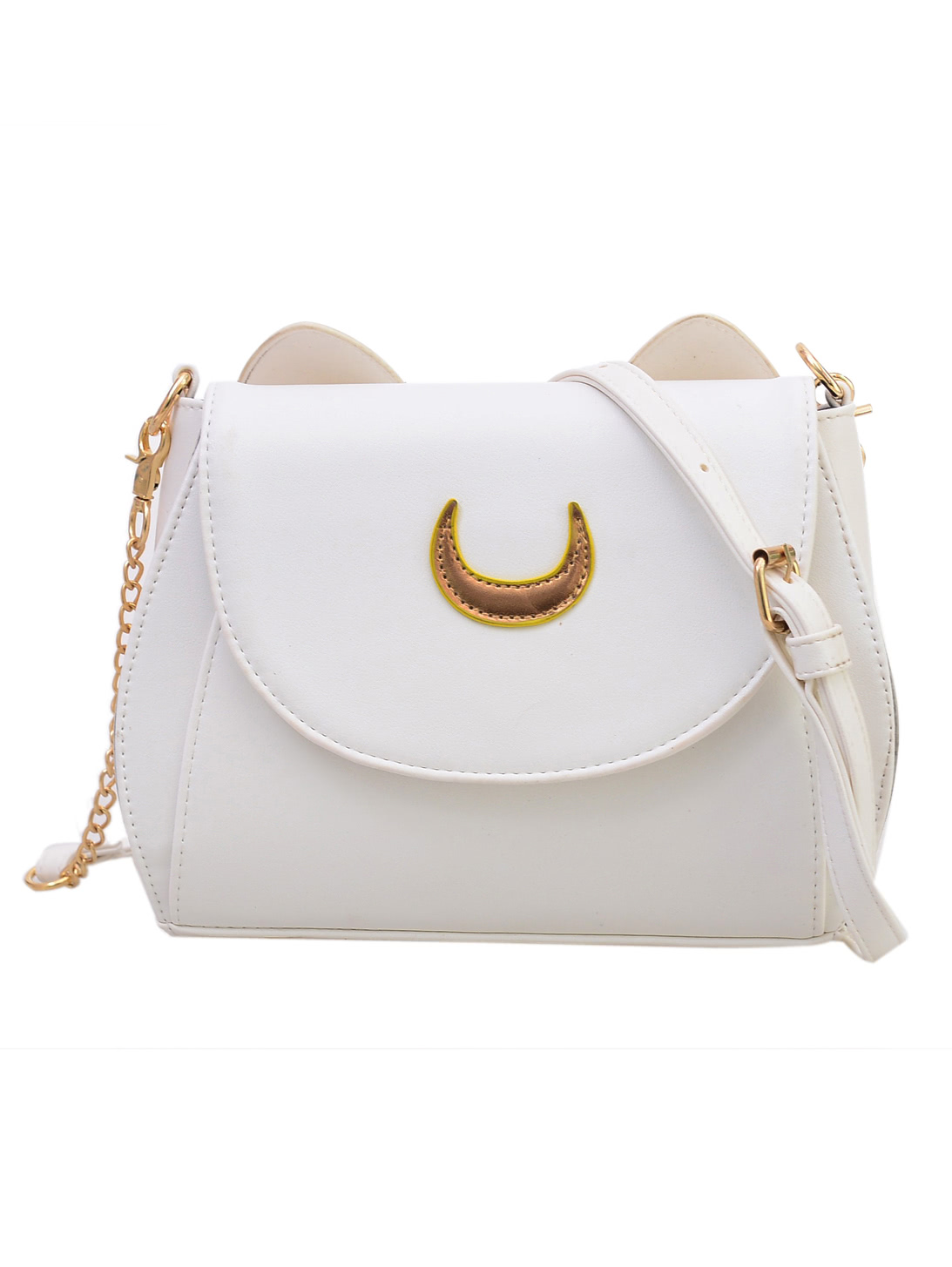 Crescent Patch Flap Bag With Cat Ears - White