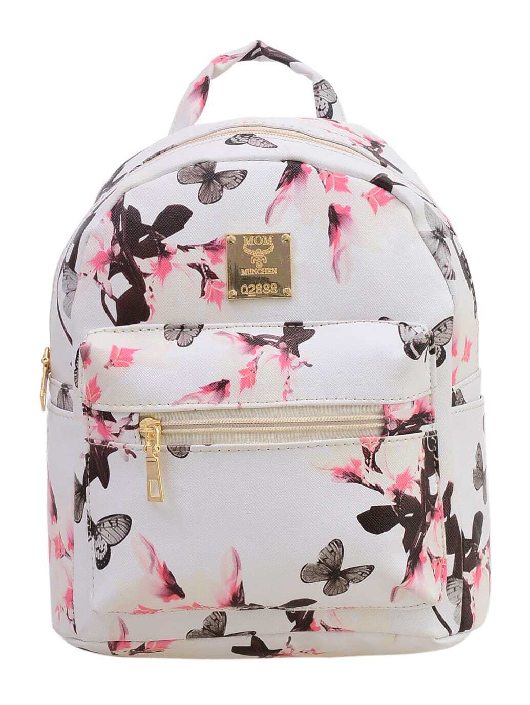 Allover Vintage Flower Print Backpack - White