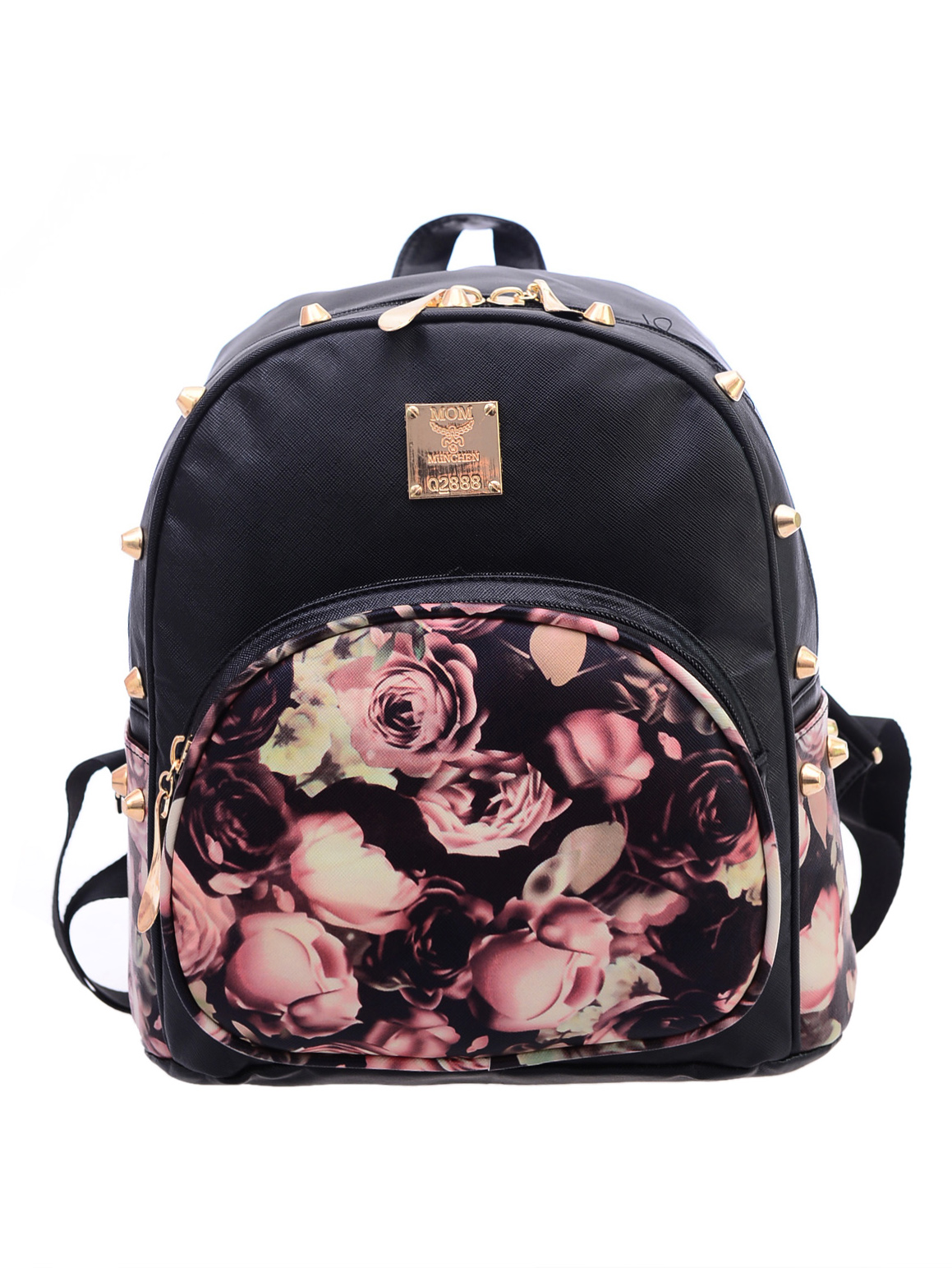 Vintage Rose Print Studded Backpack