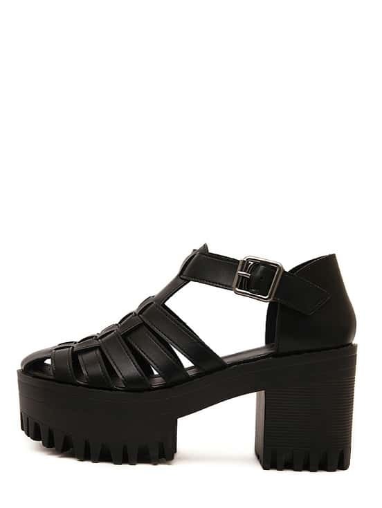 Black Lug Sole Cut Out Chunky Sandals