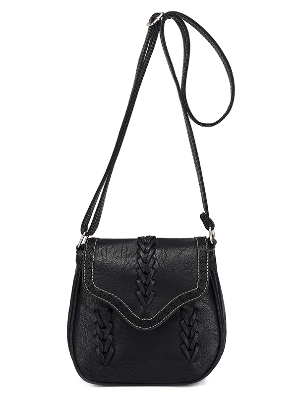 Braided Laser-Cut Flap Saddle Bag - Black