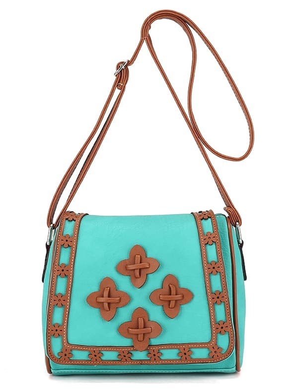 Laser-Cut Patch Embellished Flap Bag - Light Green