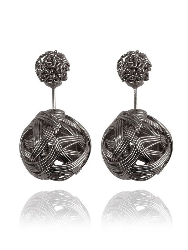 Knot Ball Double Sided Earrings - Gunmetal Plated