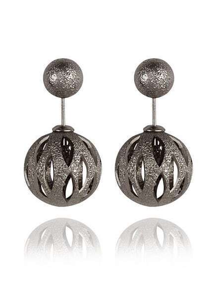 Cutout Ball Double Sided Earrings - Gunmetal Plated