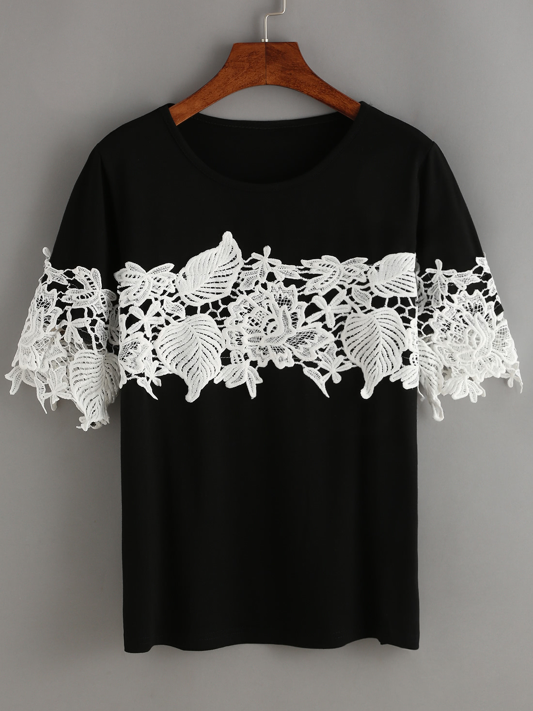 Black Contrast Lace T-Shirt