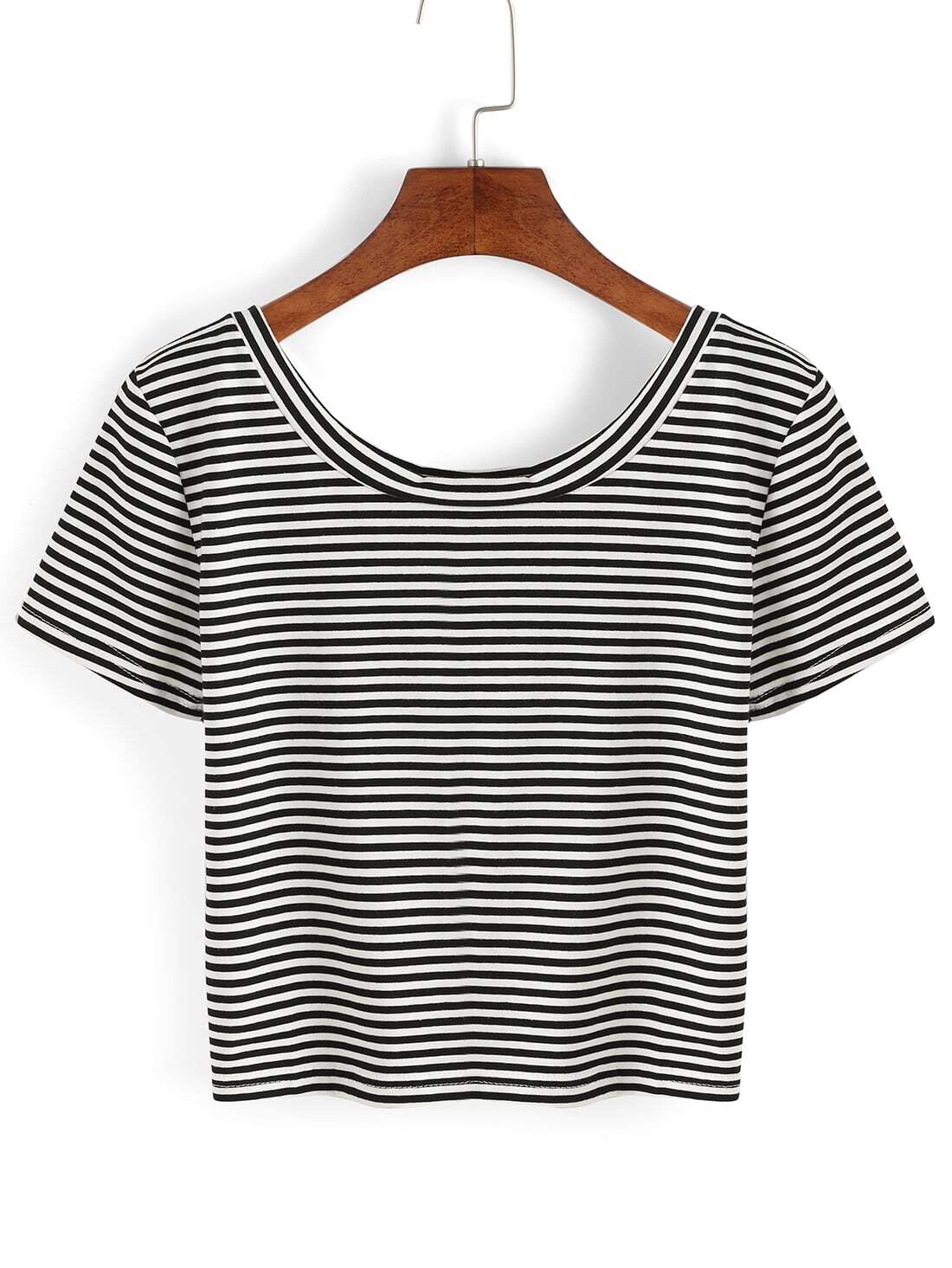 Thin Striped Crop T-shirt - Black