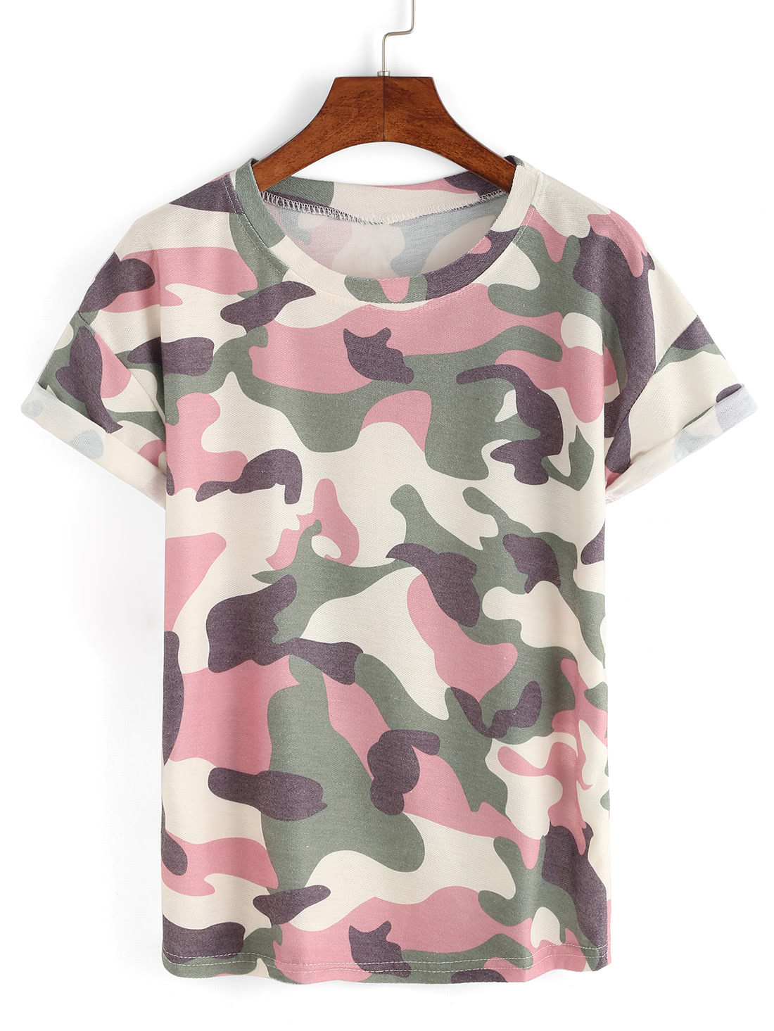 Rolled Sleeve Pink Camouflage T-shirt